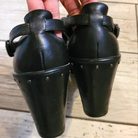 DANSKO Franka black leather wedge ankle strap studs heeled clogs casual W 10.5 - Picture 7 of 16